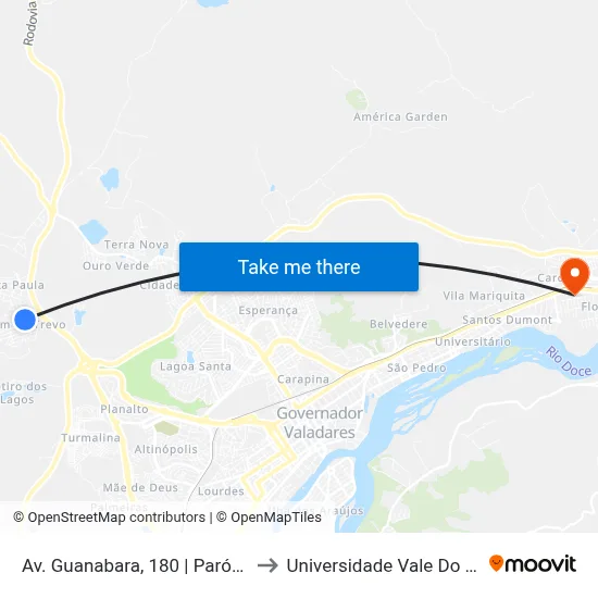 Av. Guanabara, 180 | Paróquia Santa Paula to Universidade Vale Do Rio Doce - Ceu map