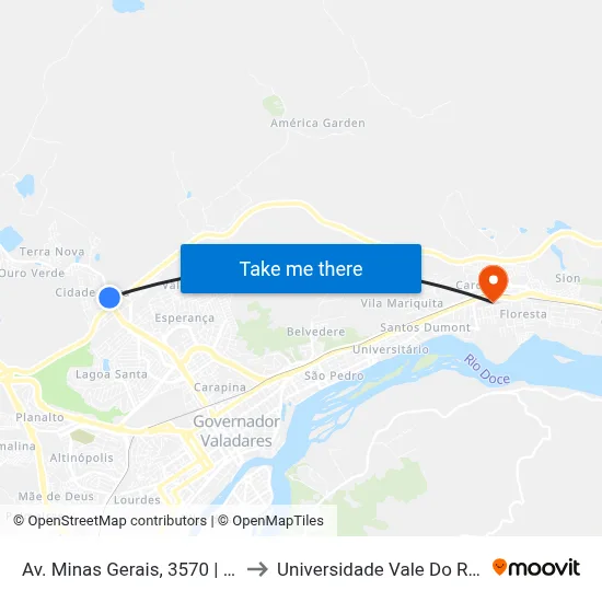 Av. Minas Gerais, 3570 | Posto Policial to Universidade Vale Do Rio Doce - Ceu map
