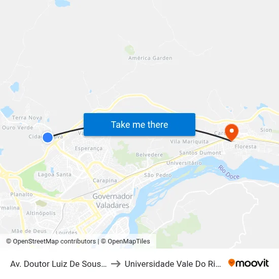 Av. Doutor Luiz De Sousa Lima, 198 to Universidade Vale Do Rio Doce - Ceu map