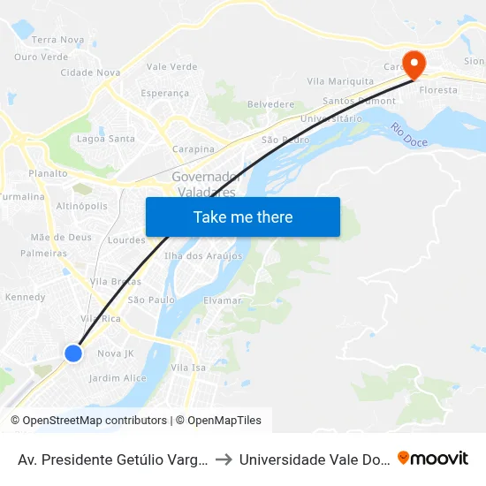 Av. Presidente Getúlio Vargas, 2 | Linha Férrea to Universidade Vale Do Rio Doce - Ceu map