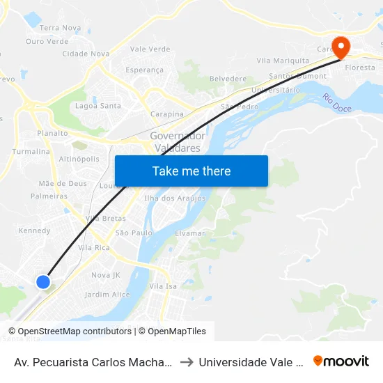 Av. Pecuarista Carlos Machado Rangel, 510 | Correios to Universidade Vale Do Rio Doce - Ceu map