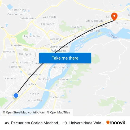 Av. Pecuarista Carlos Machado Rangel, 329 | Castanheiras to Universidade Vale Do Rio Doce - Ceu map