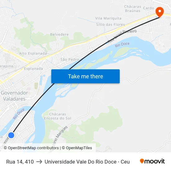 Rua 14, 410 to Universidade Vale Do Rio Doce - Ceu map