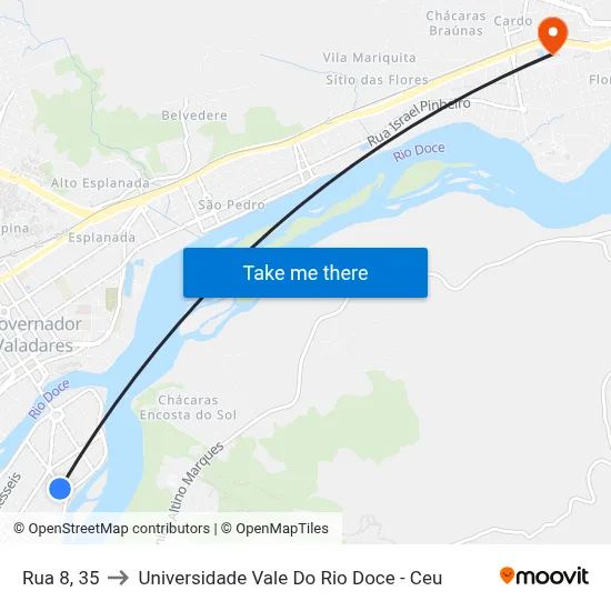 Rua 8, 35 to Universidade Vale Do Rio Doce - Ceu map
