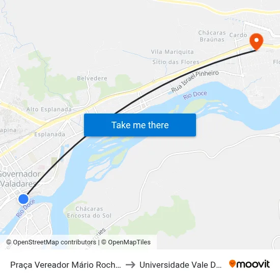 Praça Vereador Mário Rocha | Mirante Ibituruna to Universidade Vale Do Rio Doce - Ceu map