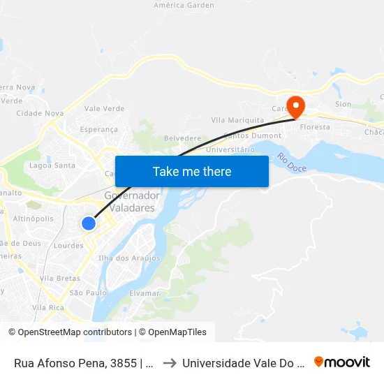 Rua Afonso Pena, 3855 | Tollomeli Festas to Universidade Vale Do Rio Doce - Ceu map