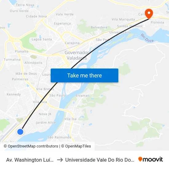 Av. Washington Luís, 705 to Universidade Vale Do Rio Doce - Ceu map