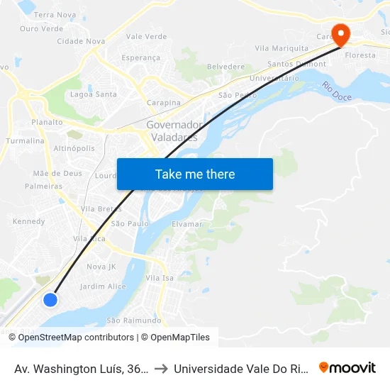Av. Washington Luís, 361 | Teolinda to Universidade Vale Do Rio Doce - Ceu map