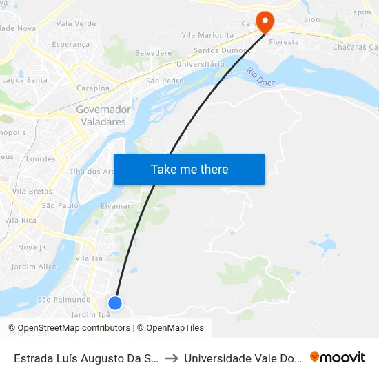 Estrada Luís Augusto Da Silva, Km 0,4 Oeste to Universidade Vale Do Rio Doce - Ceu map