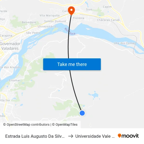 Estrada Luís Augusto Da Silva, Km 6 Oeste | Hotel Grão to Universidade Vale Do Rio Doce - Ceu map