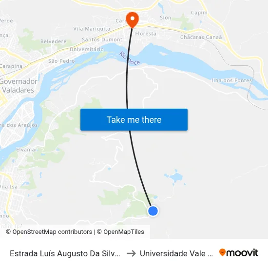 Estrada Luís Augusto Da Silva, Km 6 Leste | Hotel Grão to Universidade Vale Do Rio Doce - Ceu map