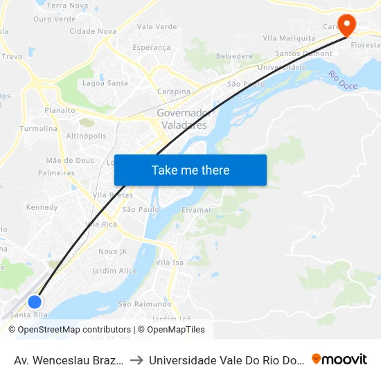 Av. Wenceslau Braz, 1400 to Universidade Vale Do Rio Doce - Ceu map
