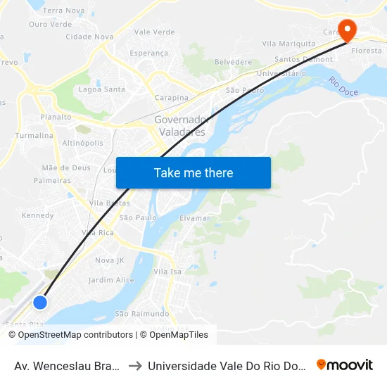 Av. Wenceslau Braz, 965 to Universidade Vale Do Rio Doce - Ceu map