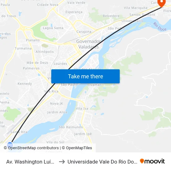 Av. Washington Luís, 2499 to Universidade Vale Do Rio Doce - Ceu map