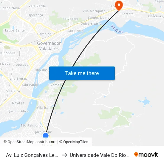 Av. Luiz Gonçalves Lessa, 1151 to Universidade Vale Do Rio Doce - Ceu map