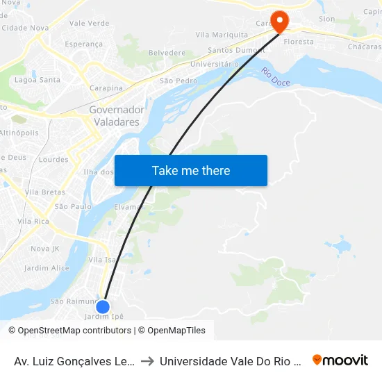 Av. Luiz Gonçalves Lessa, 555 to Universidade Vale Do Rio Doce - Ceu map
