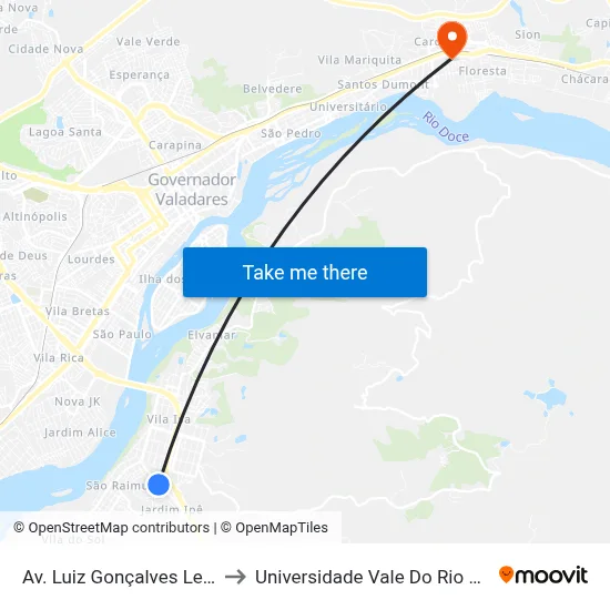 Av. Luiz Gonçalves Lessa, 290 to Universidade Vale Do Rio Doce - Ceu map