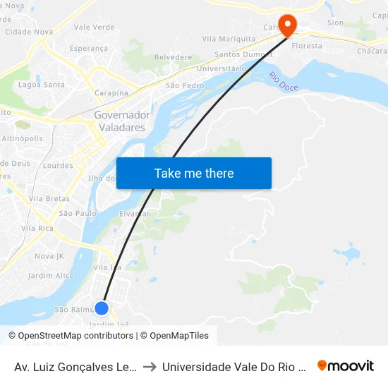 Av. Luiz Gonçalves Lessa, 295 to Universidade Vale Do Rio Doce - Ceu map
