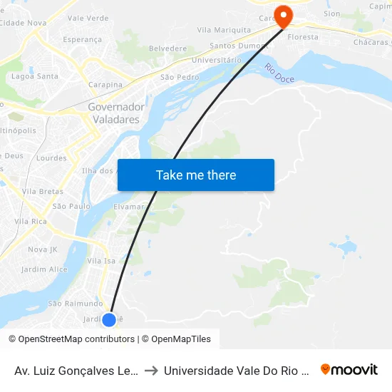 Av. Luiz Gonçalves Lessa, 936 to Universidade Vale Do Rio Doce - Ceu map