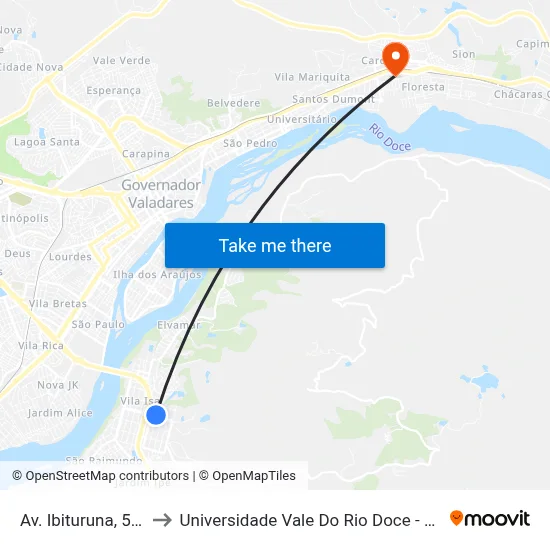 Av. Ibituruna, 595 to Universidade Vale Do Rio Doce - Ceu map