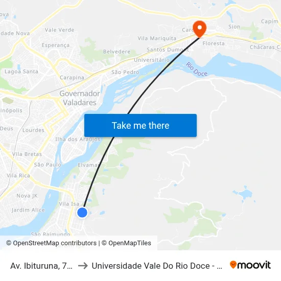 Av. Ibituruna, 735 to Universidade Vale Do Rio Doce - Ceu map