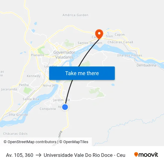 Av. 105, 360 to Universidade Vale Do Rio Doce - Ceu map