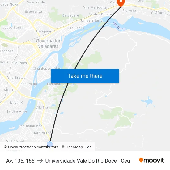 Av. 105, 165 to Universidade Vale Do Rio Doce - Ceu map