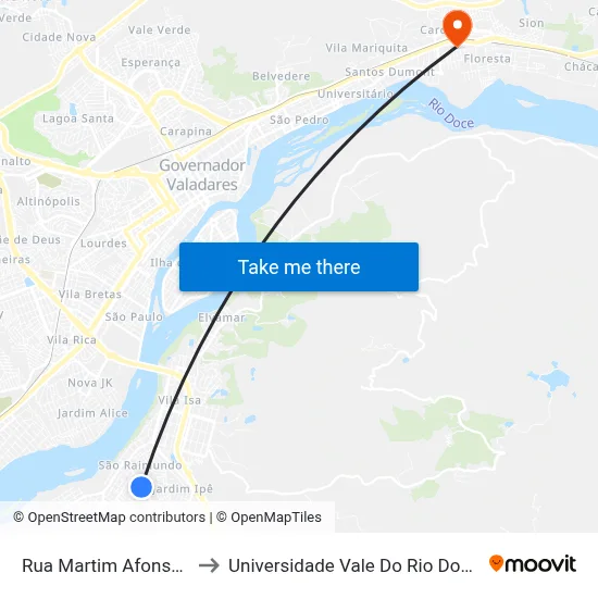 Rua Martim Afonso, 147 to Universidade Vale Do Rio Doce - Ceu map