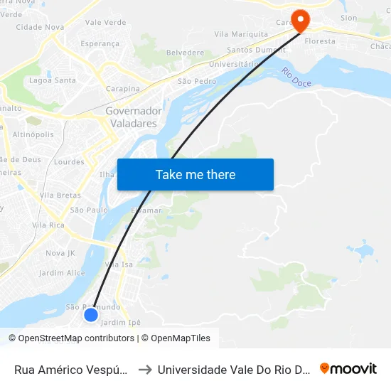 Rua Américo Vespúcio, 484 to Universidade Vale Do Rio Doce - Ceu map