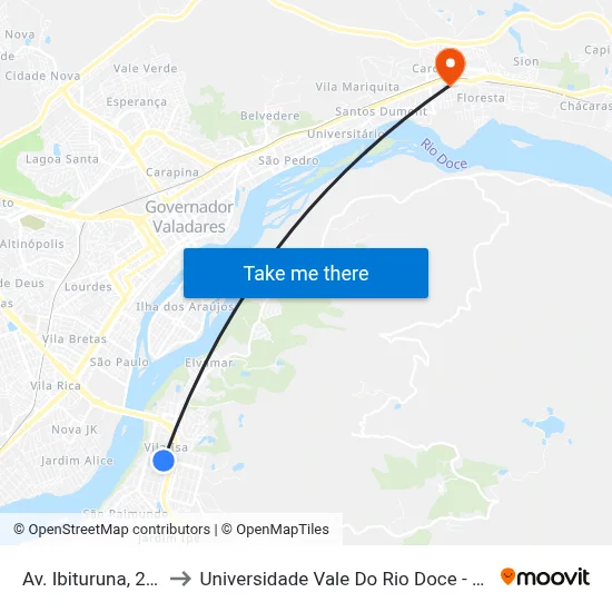 Av. Ibituruna, 260 to Universidade Vale Do Rio Doce - Ceu map
