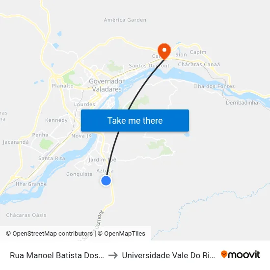 Rua Manoel Batista Dos Santos, 368 to Universidade Vale Do Rio Doce - Ceu map