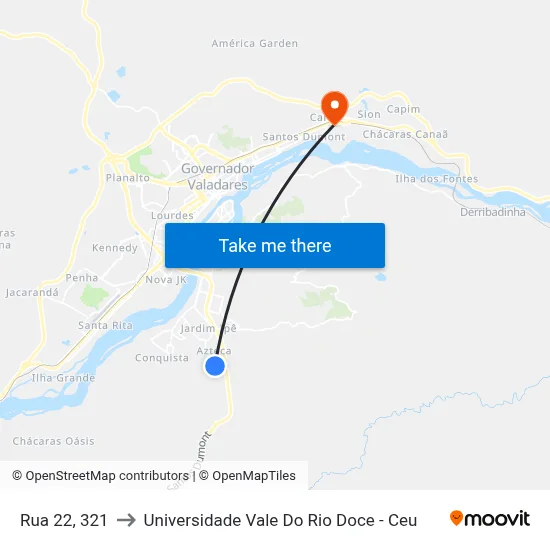 Rua 22, 321 to Universidade Vale Do Rio Doce - Ceu map