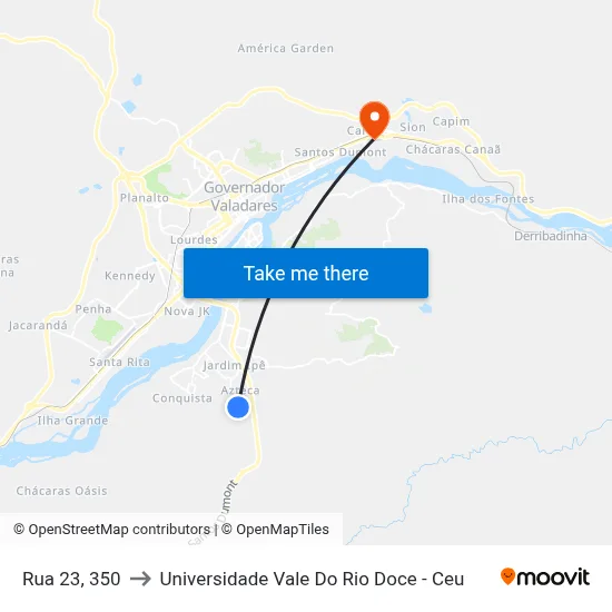 Rua 23, 350 to Universidade Vale Do Rio Doce - Ceu map