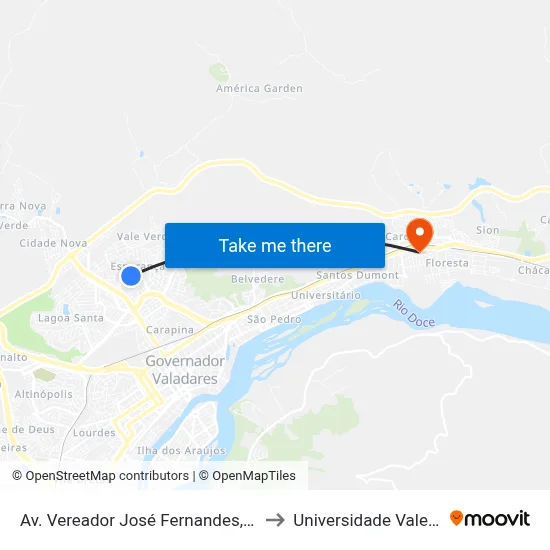 Av. Vereador José Fernandes, 923 | Residencial Esperança to Universidade Vale Do Rio Doce - Ceu map