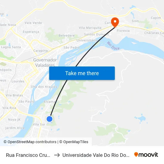 Rua Francisco Cruz, 296 to Universidade Vale Do Rio Doce - Ceu map