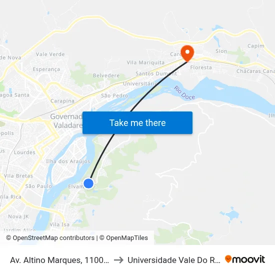 Av. Altino Marques, 1100 | Minas Clube to Universidade Vale Do Rio Doce - Ceu map