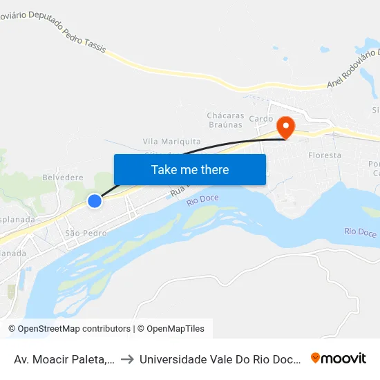 Av. Moacir Paleta, 399 to Universidade Vale Do Rio Doce - Ceu map