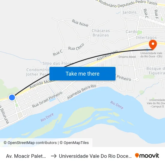 Av. Moacir Paleta, 17 to Universidade Vale Do Rio Doce - Ceu map