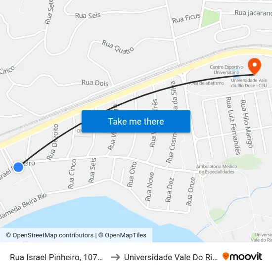 Rua Israel Pinheiro, 1070 | Açucareira to Universidade Vale Do Rio Doce - Ceu map