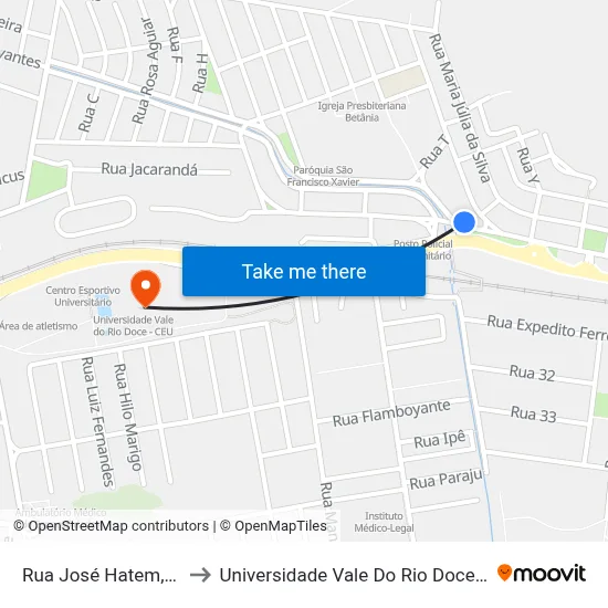 Rua José Hatem, 455 to Universidade Vale Do Rio Doce - Ceu map