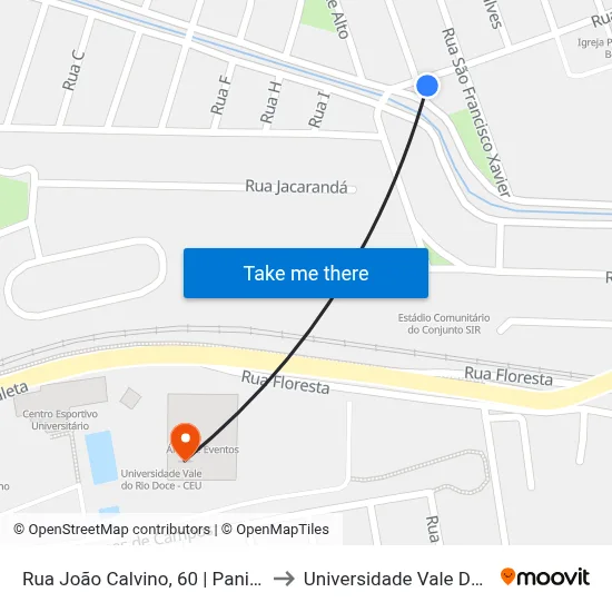 Rua João Calvino, 60 | Panificadora Pão Nosso to Universidade Vale Do Rio Doce - Ceu map