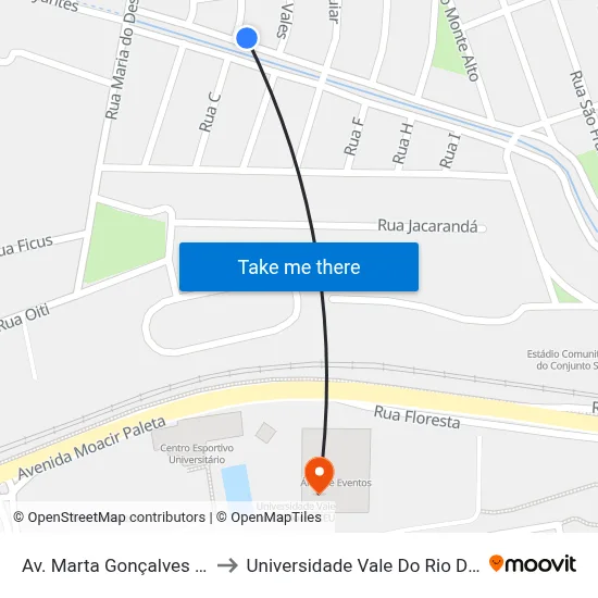 Av. Marta Gonçalves Reis, 55 to Universidade Vale Do Rio Doce - Ceu map