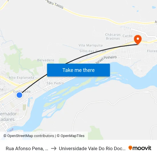 Rua Afonso Pena, 1916 to Universidade Vale Do Rio Doce - Ceu map