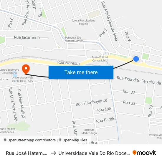 Rua José Hatem, 660 to Universidade Vale Do Rio Doce - Ceu map