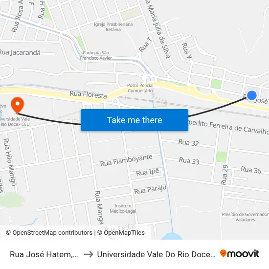 Rua José Hatem, 895 to Universidade Vale Do Rio Doce - Ceu map