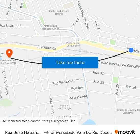 Rua José Hatem, 894 to Universidade Vale Do Rio Doce - Ceu map