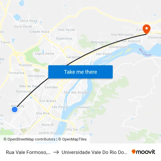 Rua Vale Formoso, 1499 to Universidade Vale Do Rio Doce - Ceu map