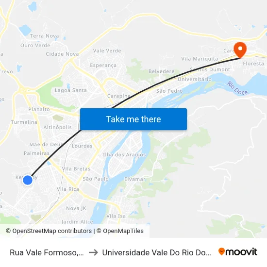 Rua Vale Formoso, 1222 to Universidade Vale Do Rio Doce - Ceu map