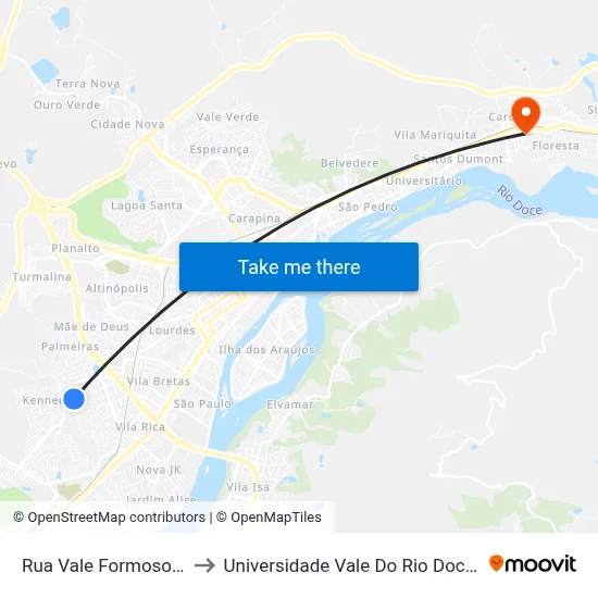 Rua Vale Formoso, 771 to Universidade Vale Do Rio Doce - Ceu map
