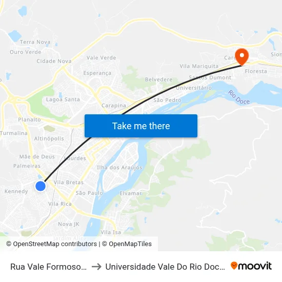 Rua Vale Formoso, 363 to Universidade Vale Do Rio Doce - Ceu map